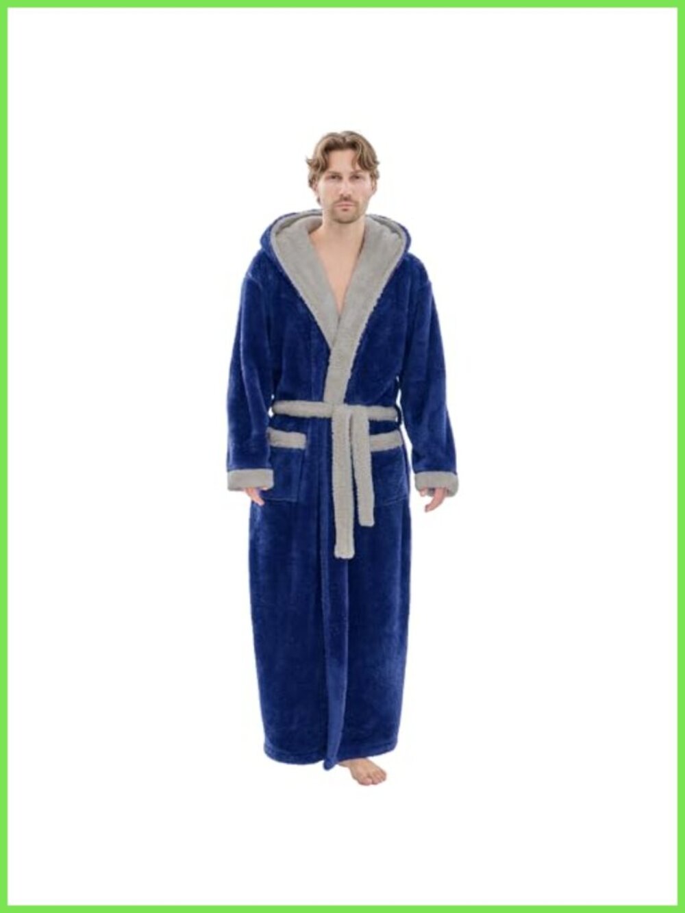 Men's Plush Fleece Hooded Full Length Bathrobe Warm Cozy Robe